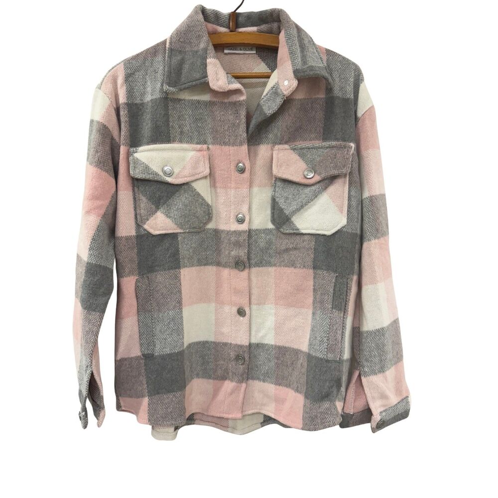 Hazel & Olive | Pink & Grey Plaid Shacket | Women's Small